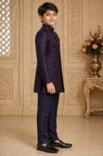 Boys Magenta Gold Brocade Jodhpuri Bandhgala Suit - view 2
