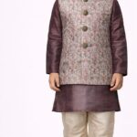 Boys Mauve Damask Jacket Churidar Set