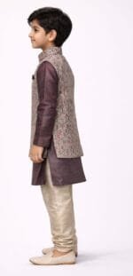 Boys Mauve Damask Jacket Churidar Set - view 3