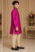 Boys Navy Floral Brocade Jodhpuri Bandhgala Suit - view 2