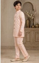 Boys Peach Sequin Embroidered Indo-Western Sherwani Set - view 2