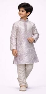 Boys Silver Mirror Work Kurta Pyjama Set - view 2