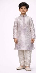 Boys Silver Mirror Work Kurta Pyjama Set - Patwa & Company