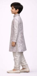Boys Silver Mirror Work Kurta Pyjama Set - view 3