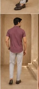 Men's Mauve Plain Half Sleeve Shirt - view 5