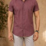 Men's Mauve Plain Half Sleeve Shirt