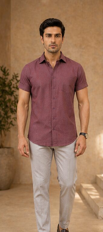 Mauve Shirt Front Men's Mauve Plain Half Sleeve Shirt - Image 1