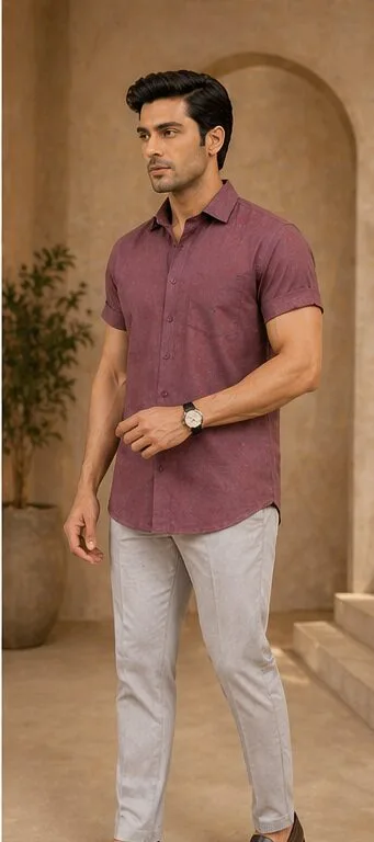 Men's Mauve Plain Half Sleeve Shirt - view 3