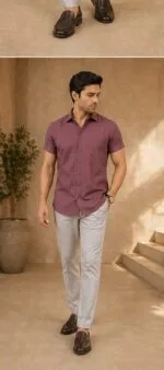 Men's Mauve Plain Half Sleeve Shirt - view 4