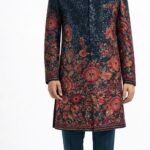 Men's Navy Sequin Floral Ombre Indo-Western Sherwani Set