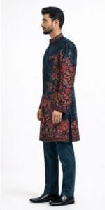 Men's Navy Sequin Floral Ombre Indo-Western Sherwani Set - view 3