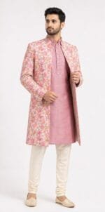 Men's Pink Floral Garden Indo-Western Sherwani Set - view 2