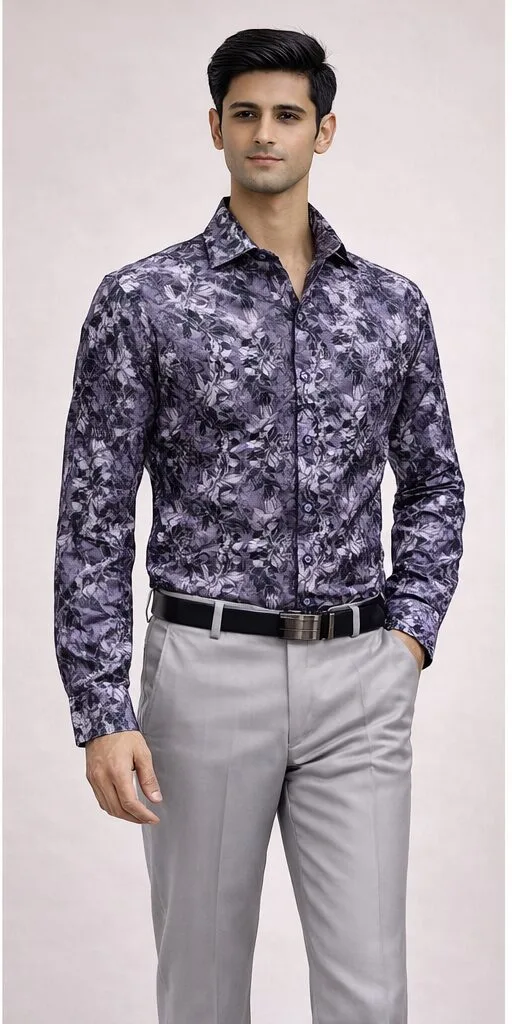 Men's Purple Dark Floral Print Full Sleeve Shirt - view 2