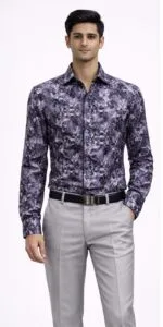 Men's Purple Dark Floral Print Full Sleeve Shirt - Patwa & Company