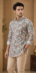 Men's Cream Tropical Leaf Print Full Sleeve Shirt - view 2