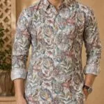 Men's Cream Tropical Leaf Print Full Sleeve Shirt - Patwa & Company