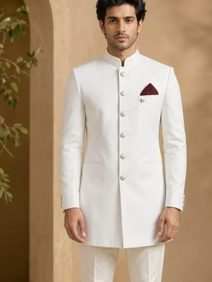 Men's White Jodhpuri Bandhgala Suit - Patwa & Company
