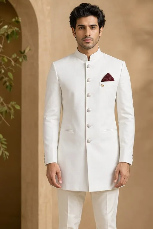 Men's White Jodhpuri Bandhgala Suit - Patwa & Company