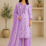 Ladies Lavender Floral Print Cotton Suit Set