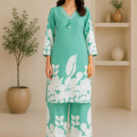 Ladies Sea Green Floral Print Cotton Co-ord Set