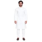 White Cotton Khadi Kurta with Aligari Pyjama Set