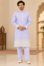Men's Lavender Parcha Silk Kurta Pyjama Set - Image 3