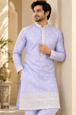 Men's Lavender Parcha Silk Kurta Pyjama Set