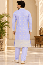 Men's Lavender Parcha Silk Kurta Pyjama Set - Image 2