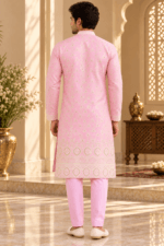 Men's Pink Parcha Silk Kurta Pyjama Set - Image 2