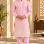 Men's Pink Parcha Silk Kurta Pyjama Set