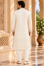 Men's White Parcha Silk Kurta Pyjama Set - Image 2