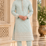 Men's Green Parcha Silk Kurta Pyjama Set
