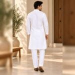 Men's White Mulmul Cotton Kurta Pyjama Set - Image 2