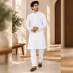 Men's White Mulmul Cotton Kurta Pyjama Set