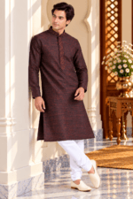 Men's Silk Neck Patti Kurta Pyjama Set - Image 7