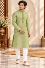 Men's Silk Neck Patti Kurta Pyjama Set - Image 8