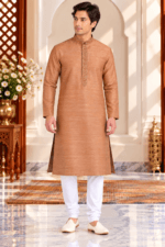 Men's Silk Neck Patti Kurta Pyjama Set - Image 2