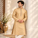 Men's Silk Neck Patti Kurta Pyjama Set - Image 3