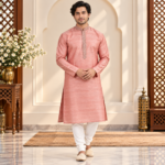 Men's Silk Neck Patti Kurta Pyjama Set - Image 4