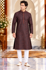 Men's Silk Neck Patti Kurta Pyjama Set - Image 5